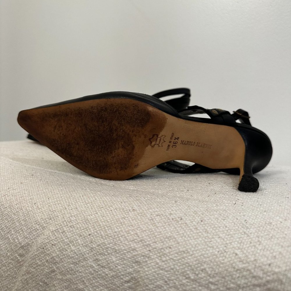 Manolo Blahnik Black Leather Slingback - Picture 7 of 8